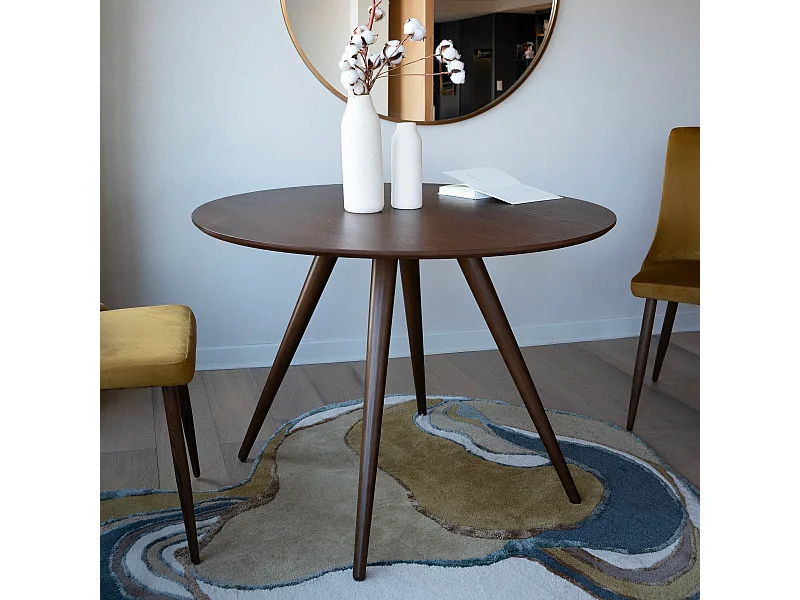 Mesa de comedor redonda de madera oscura, 4 personas - Liwa
