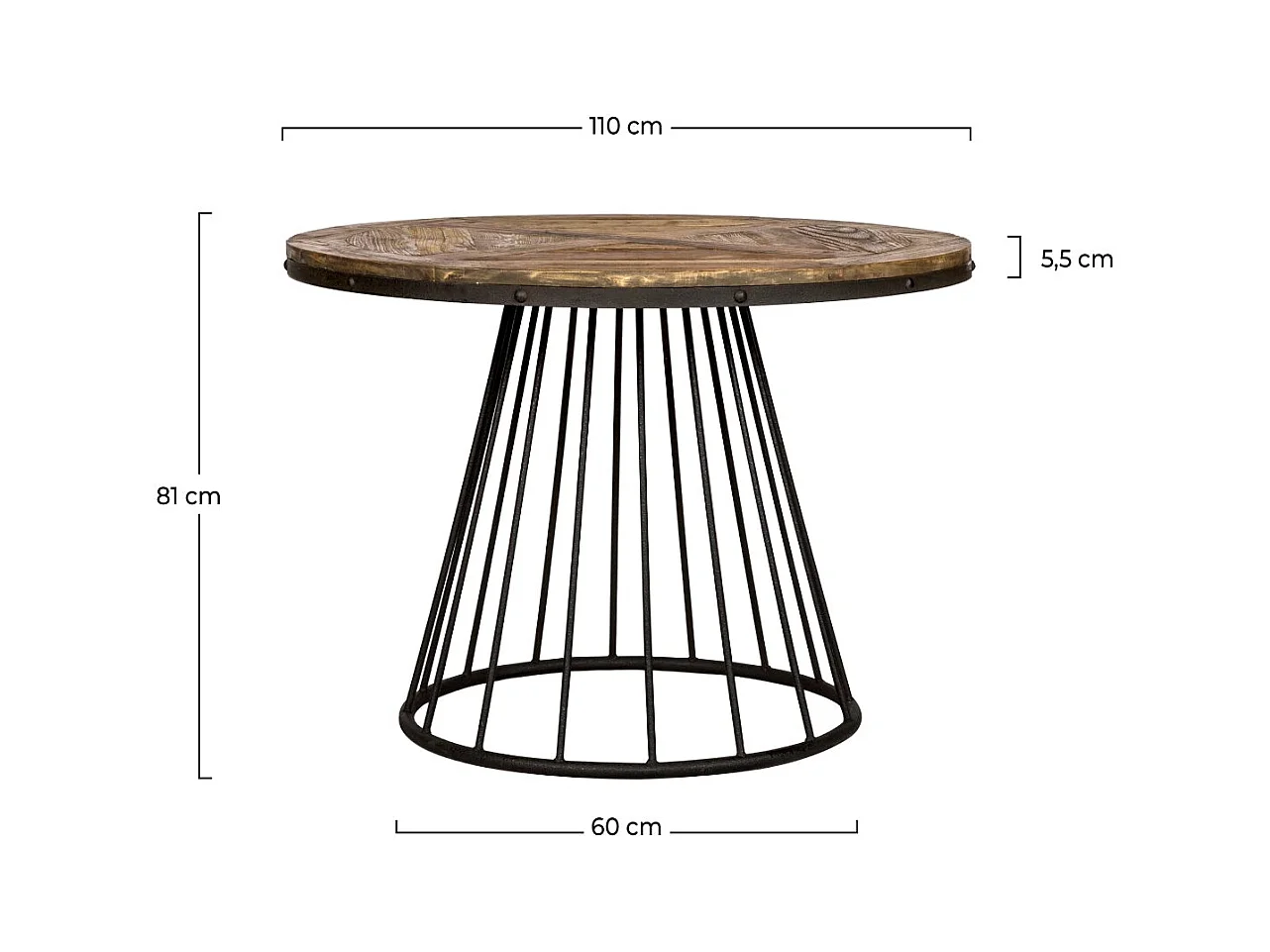 Tavolo rotondo per 5 persone in legno di cedro e metallo D110 cm - Pralus