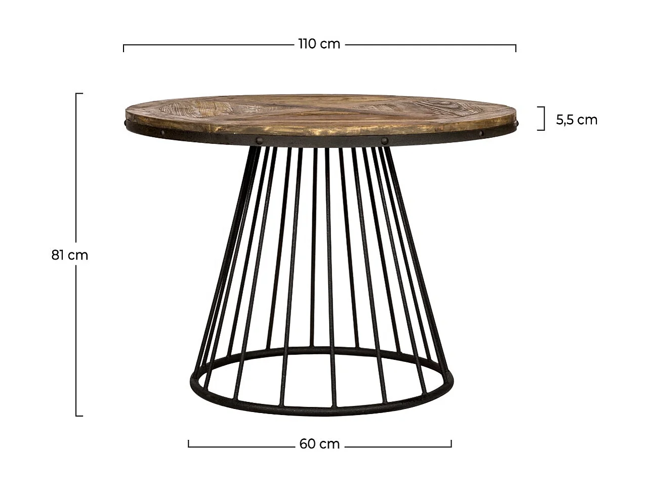 Tavolo rotondo per 5 persone in legno di cedro e metallo D110 cm - Pralus