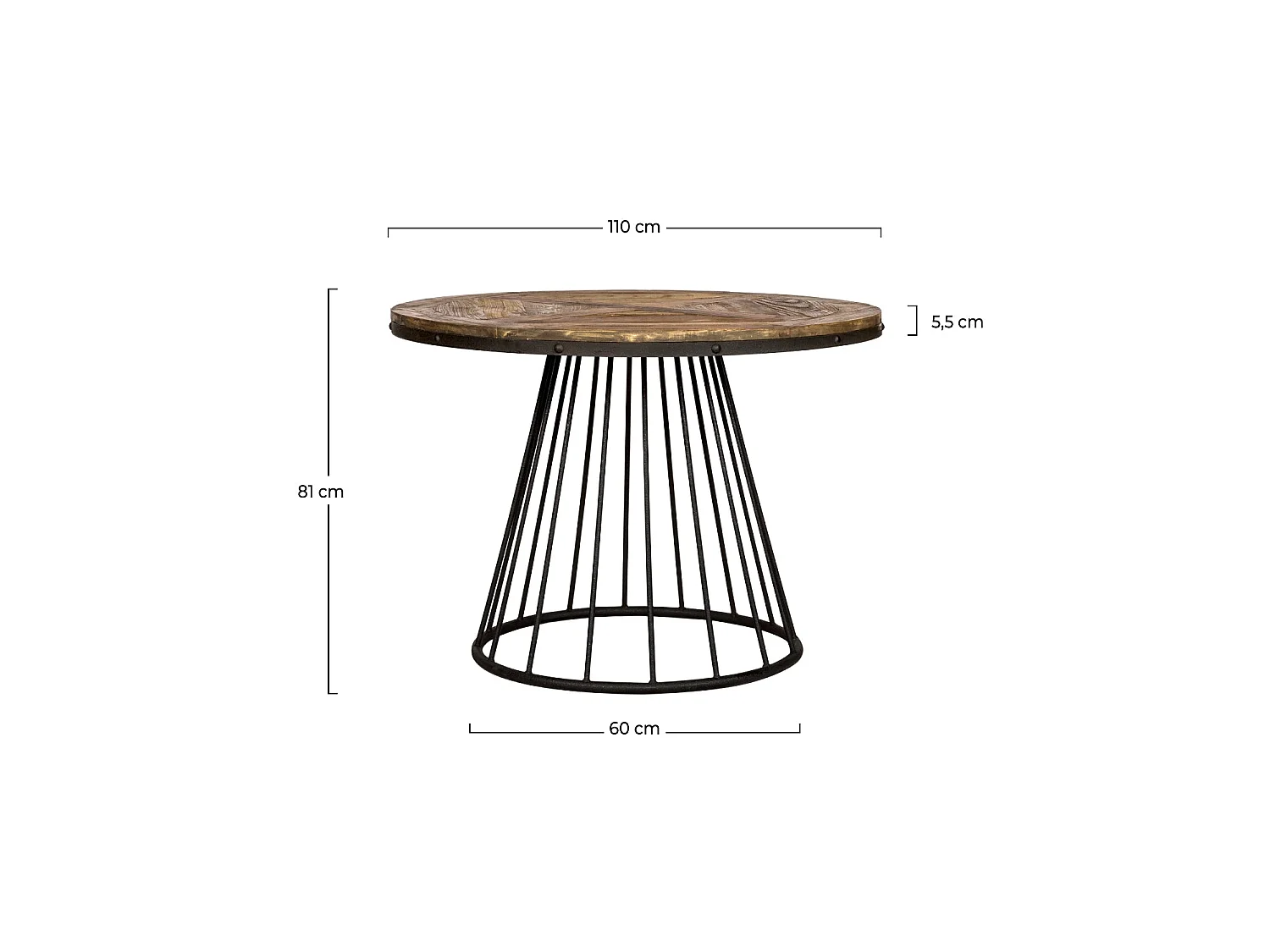Tavolo rotondo 5 persone in legno di cedro con base in metallo D110 cm - Pralus