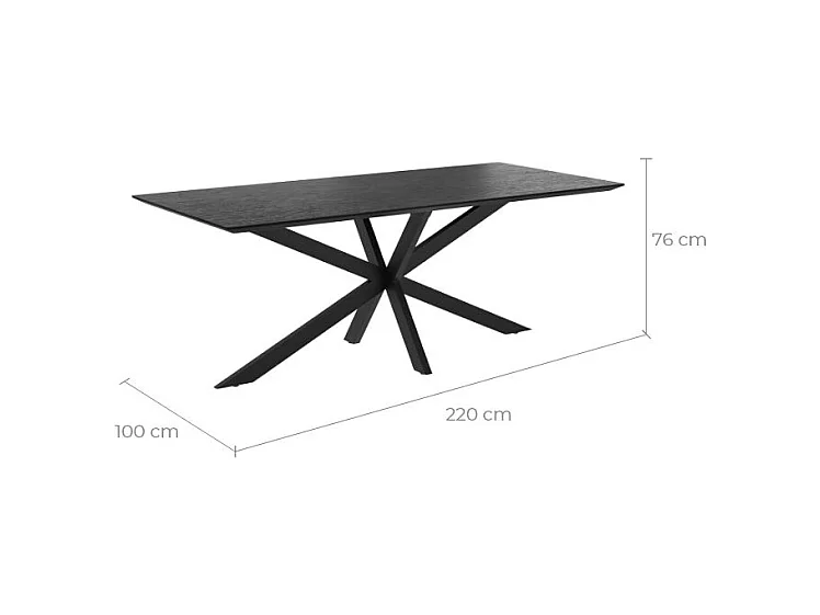 Table rectangulaire 8 personnes en bois de teck recyclé noir 220 cm - Marvel