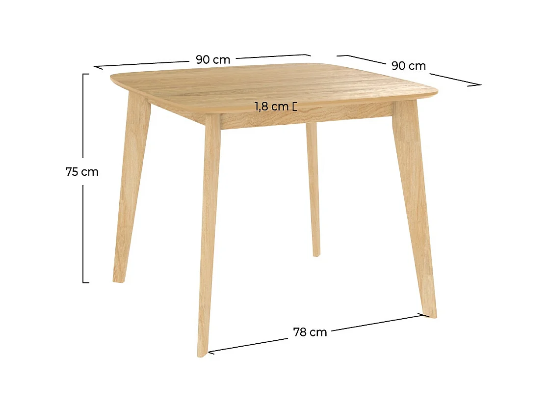 Tavolo quadrato in legno chiaro per 4 persone 90 cm - Julio