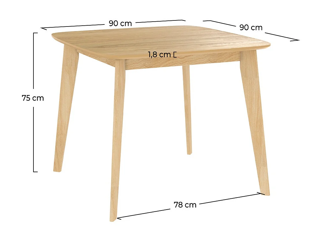 Tavolo quadrato in legno chiaro per 4 persone 90 cm - Julio