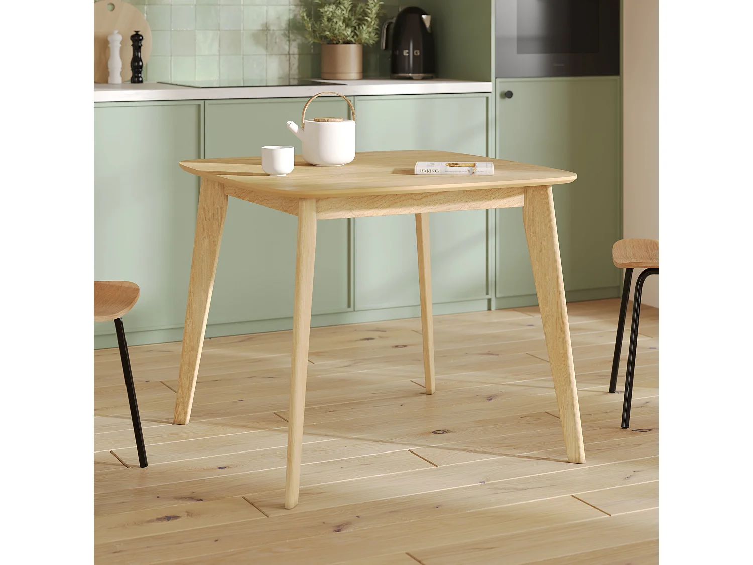 Mesa de comedor cuadrada de madera clara, 4 personas - Julio