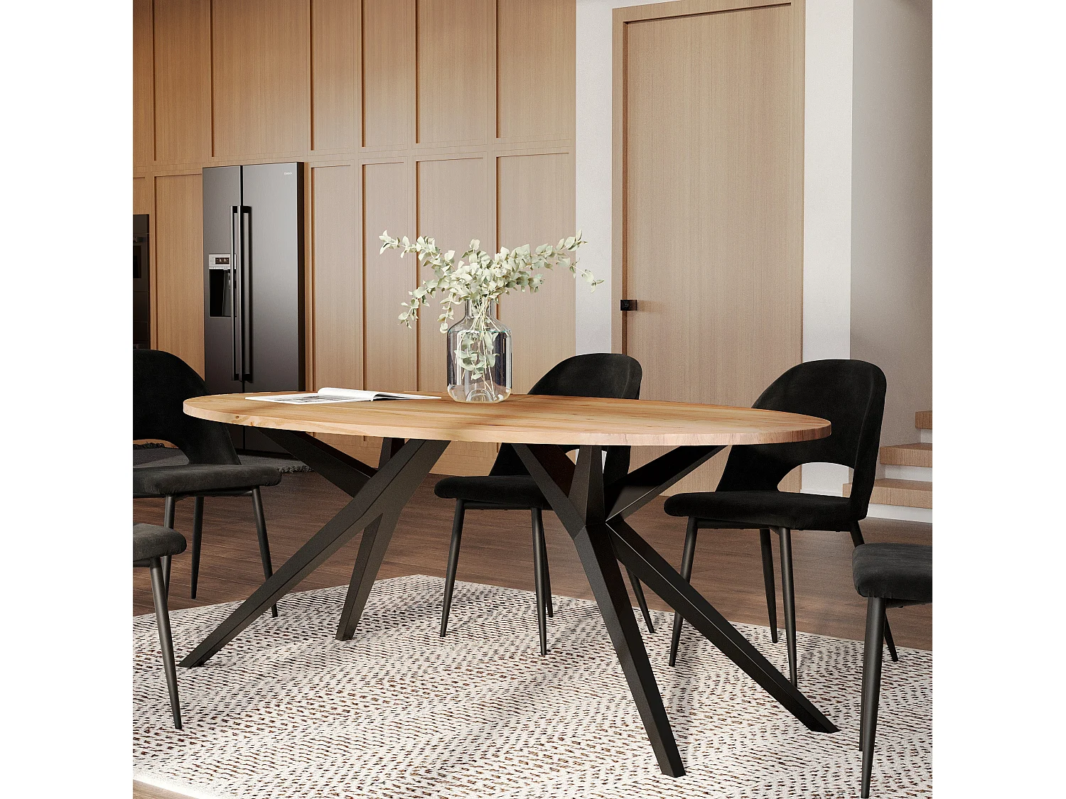 Table ovale 8 personnes en bois d'acacia et pieds en métal 200 cm - Matara