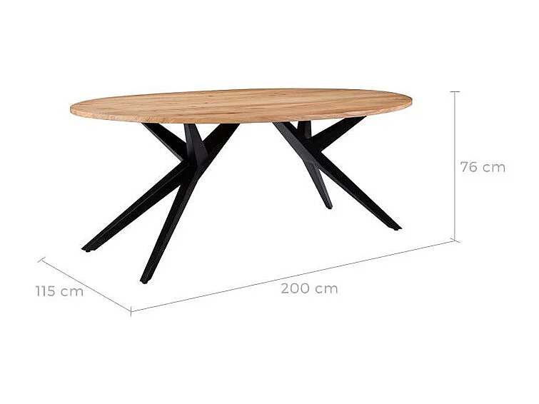 Table ovale 8 personnes en bois d'acacia et pieds en métal 200 cm - Matara