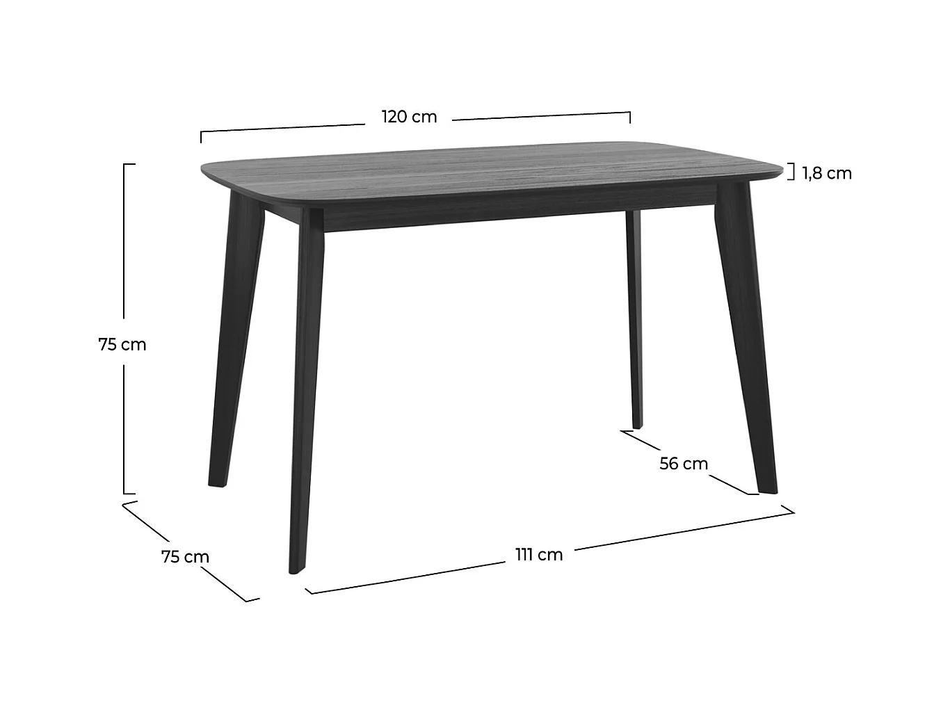Table rectangulaire 4 personnes en bois noir 120 cm - Oman