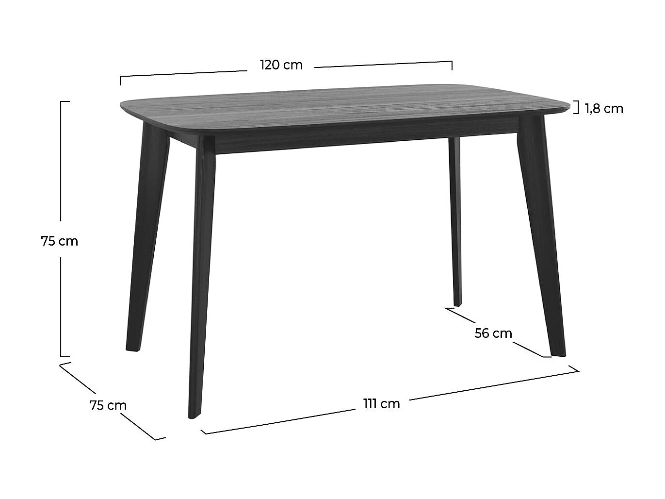Mesa rectangular para 4 personas en madera negra 120 cm - Oman