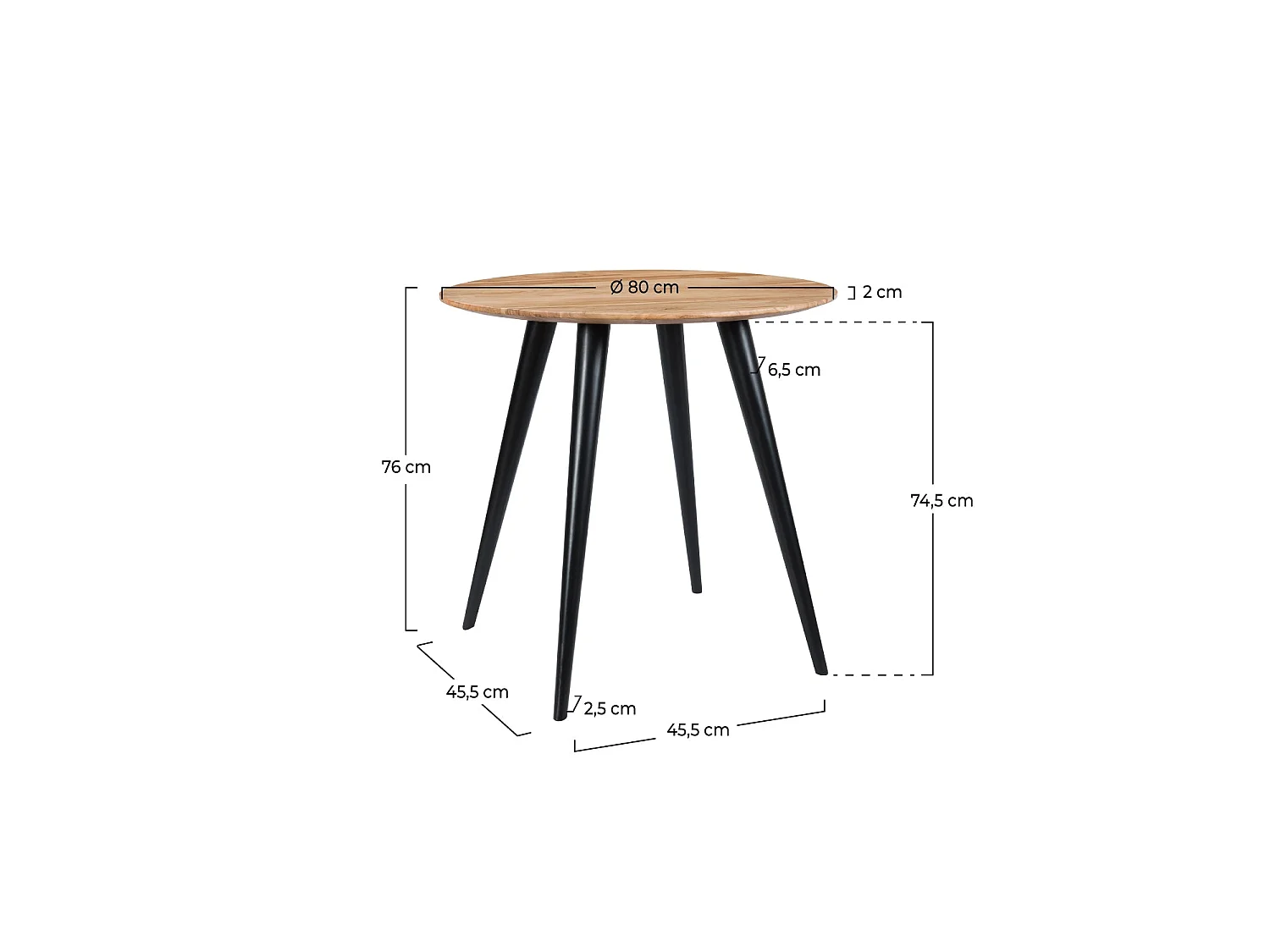 Tavolo rotondo 2 persone in acacia con gambe in metallo D80 cm - Modasa