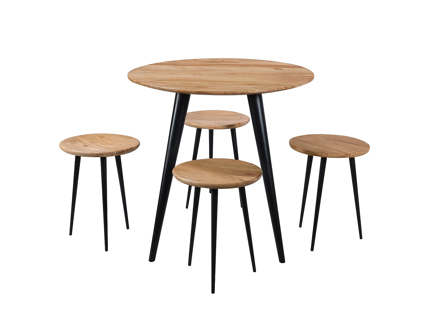 Tavolo rotondo 2 persone in acacia con gambe in metallo D80 cm - Modasa