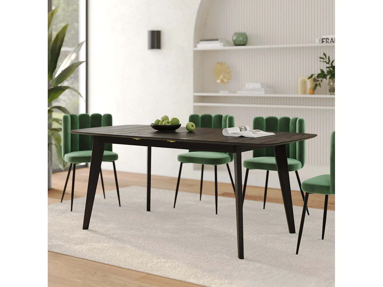 Table rectangulaire 4/6 personnes extensible en bois noir 150/180 cm - Oman