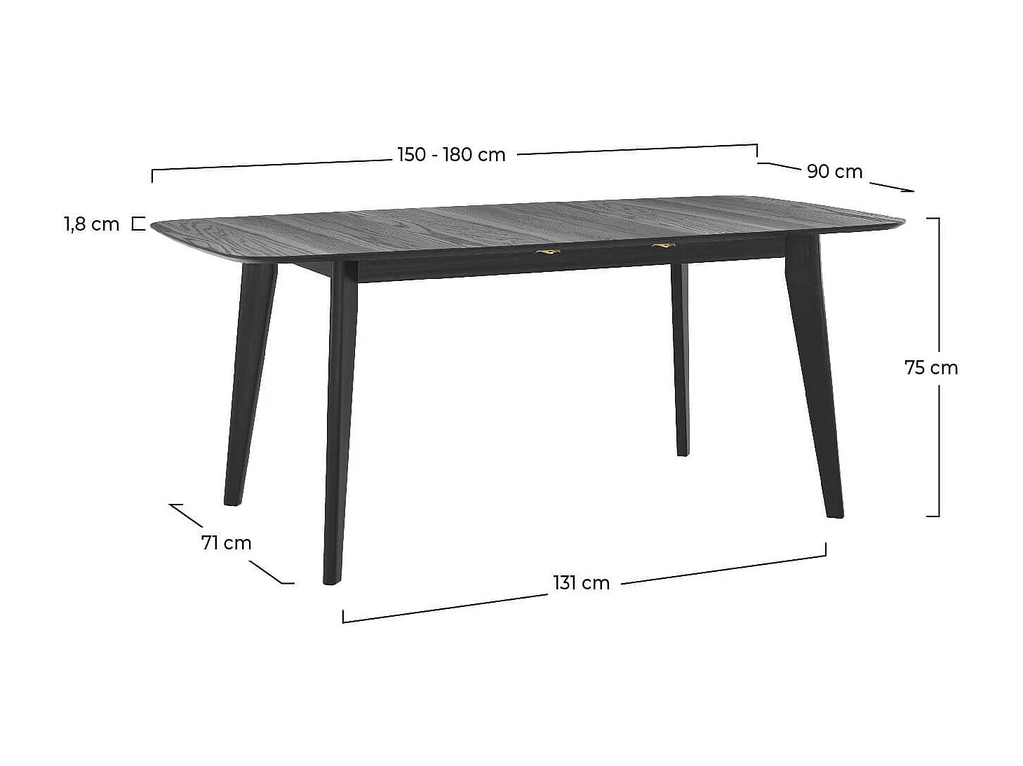 Table rectangulaire 4/6 personnes extensible en bois noir 150/180 cm - Oman