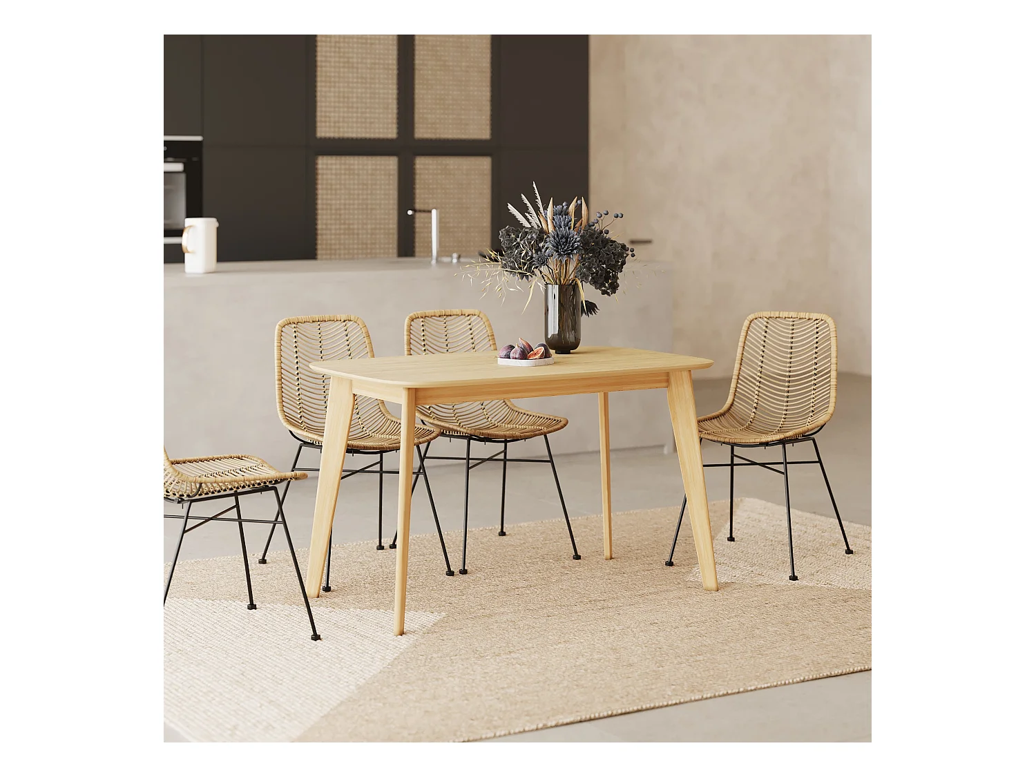 Mesa de comedor rectangular de madera clara, 4 personas - Oman