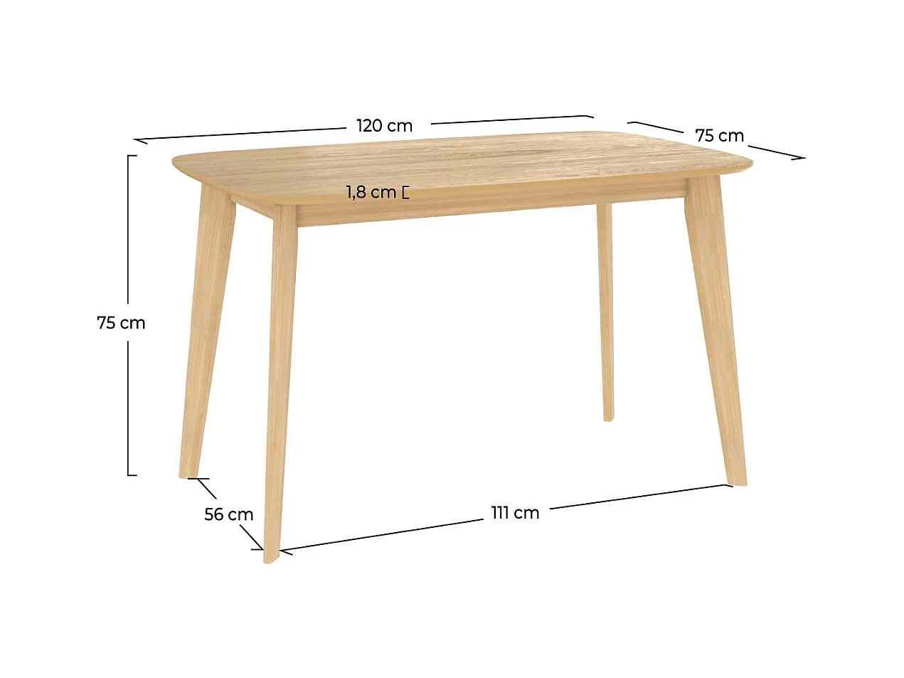 Mesa de comedor rectangular de madera clara, 4 personas - Oman