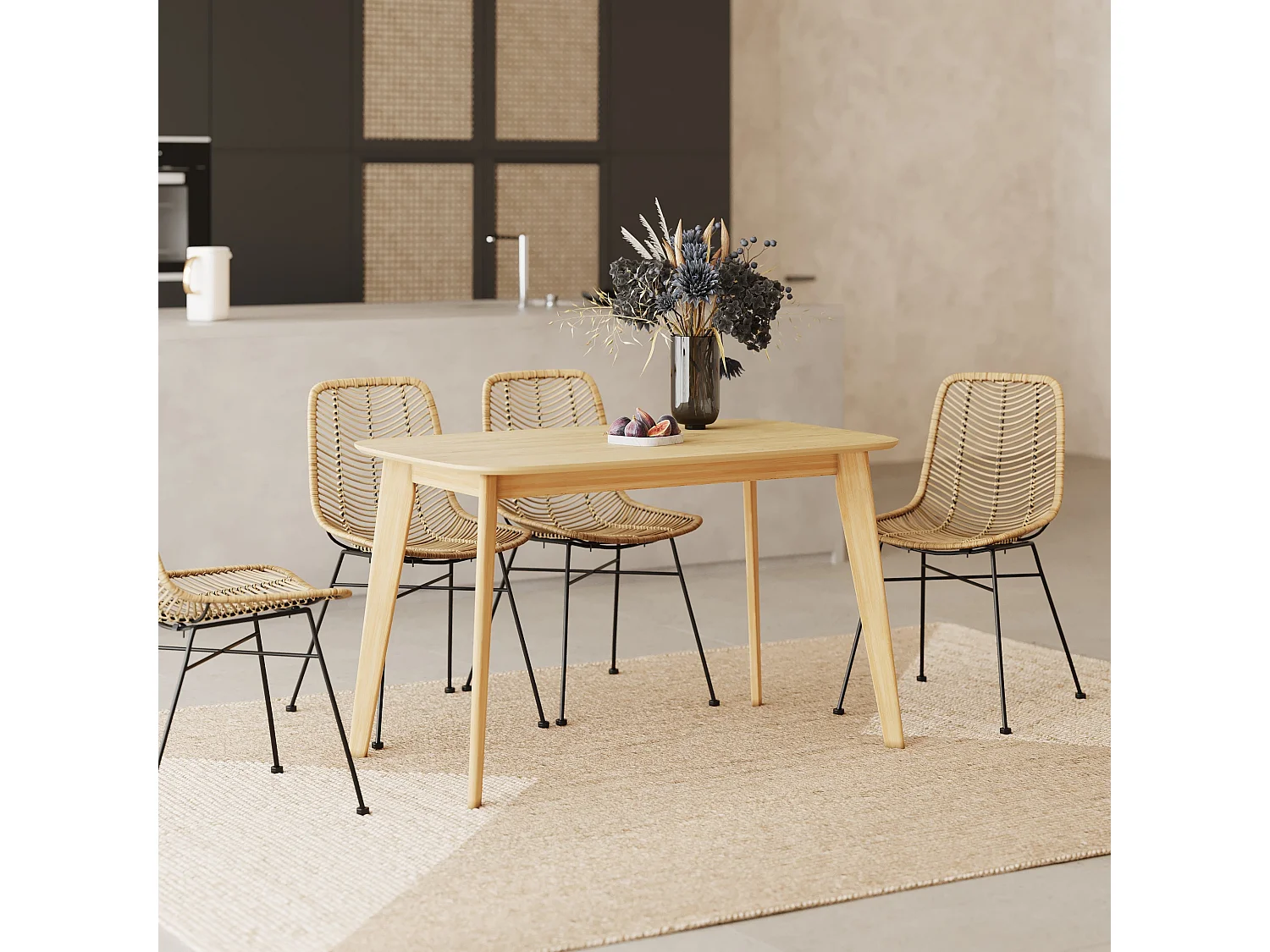 Table rectangulaire 4 personnes en bois clair 120 cm - Oman