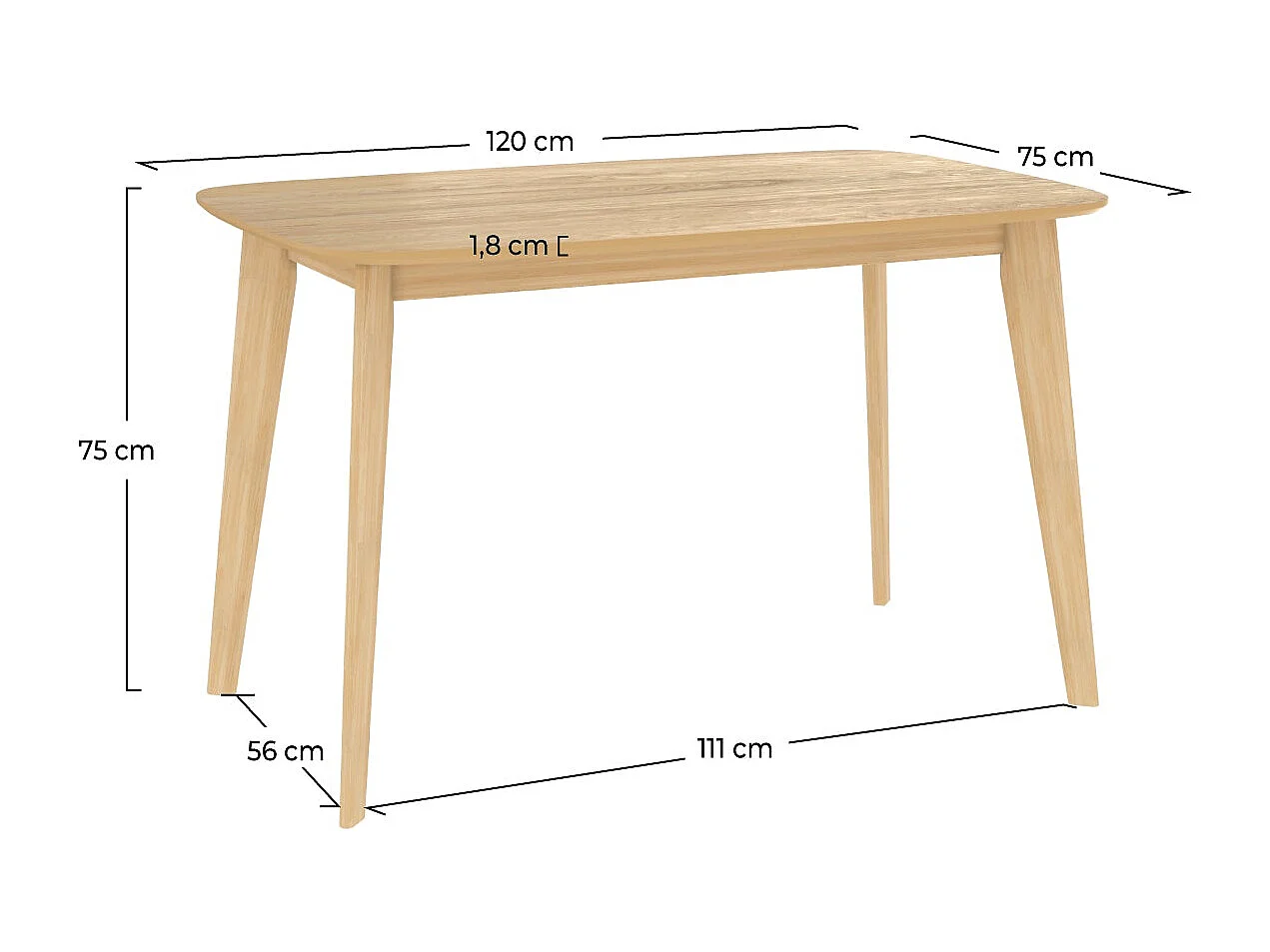 Table rectangulaire 4 personnes en bois clair 120 cm - Oman