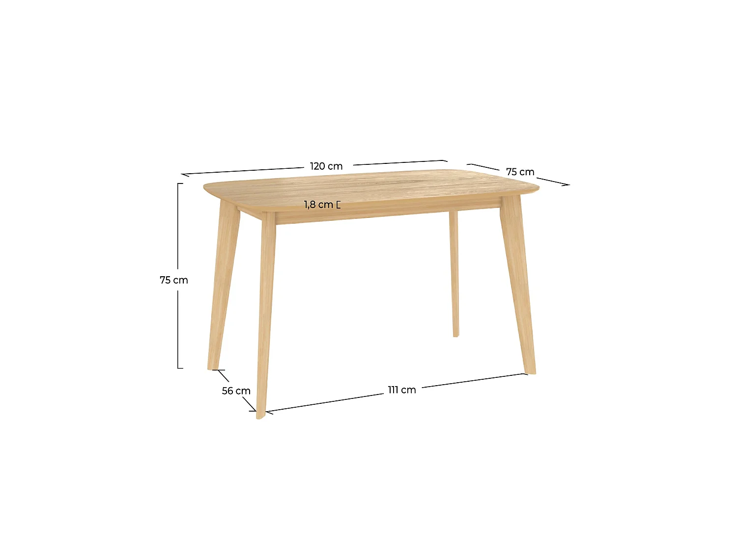 Tavolo rettangolare per 4 persone in legno chiaro 120 cm - Oman