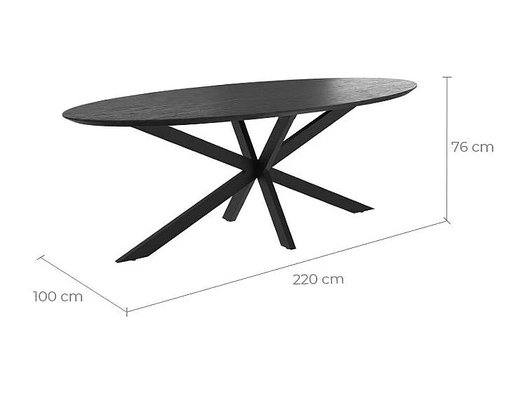 Table ovale 8 personnes en bois de teck recyclé noir 220 cm - Sparo