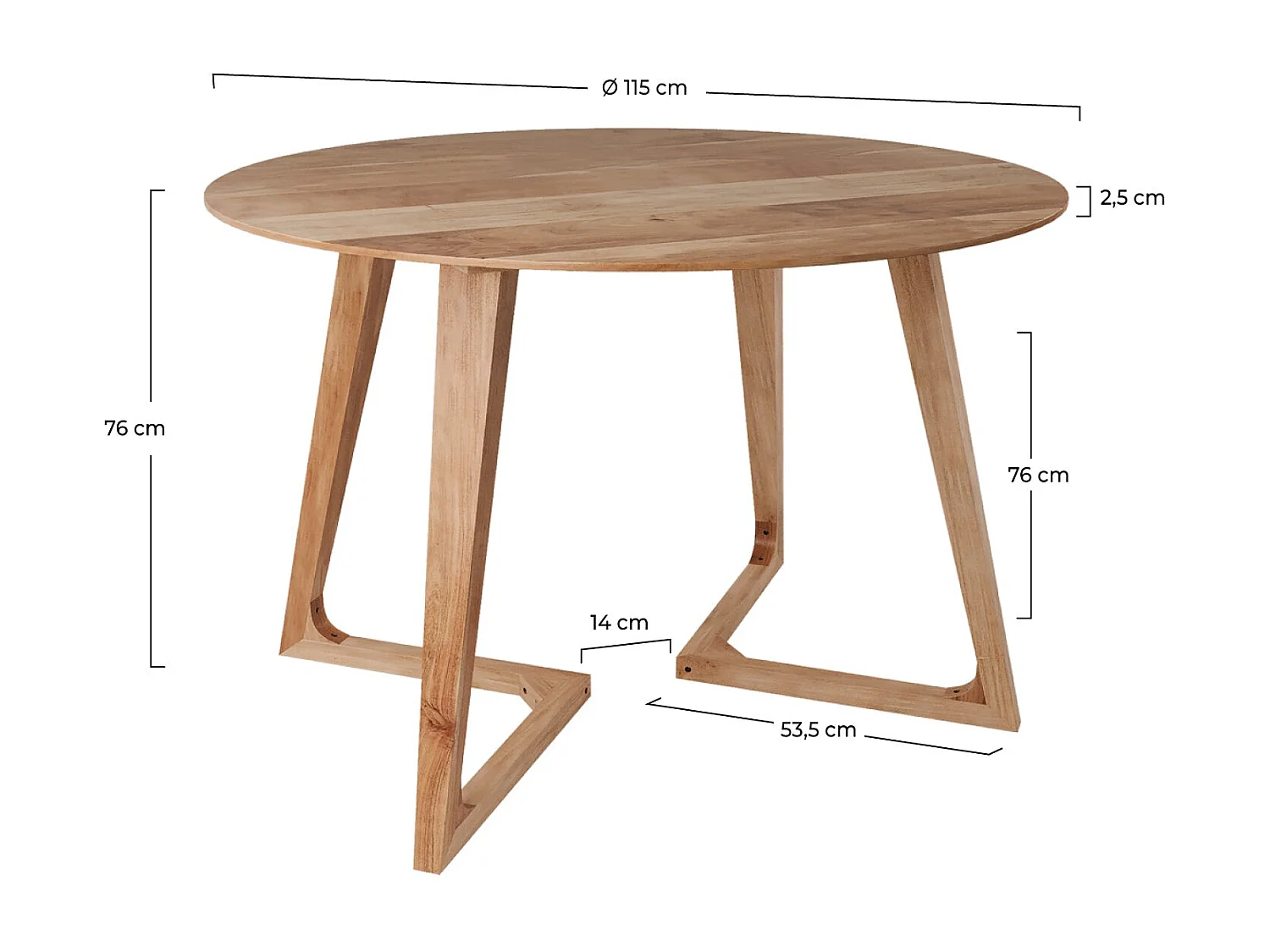 Table ronde 4 personnes en bois d'acacia D115 cm - Iguana