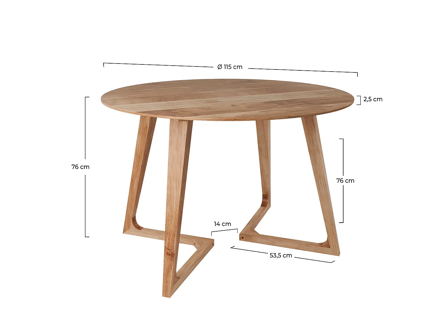 Table ronde 4 personnes en bois d'acacia D115 cm - Iguana