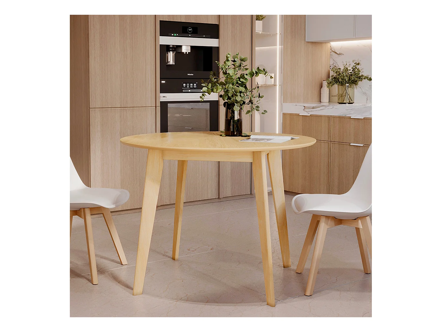 Mesa de comedor redonda de madera clara, 4 personas - Réno