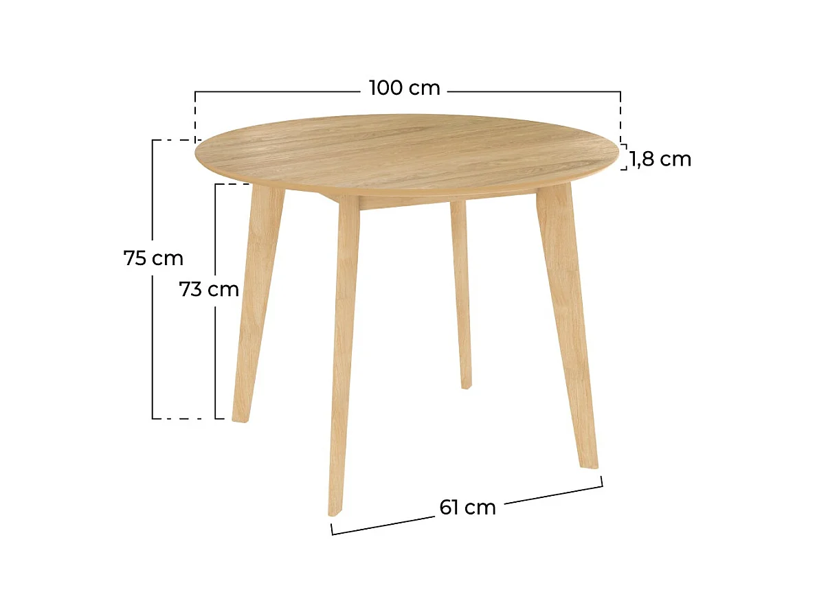 Mesa de comedor redonda de madera clara, 4 personas - Réno