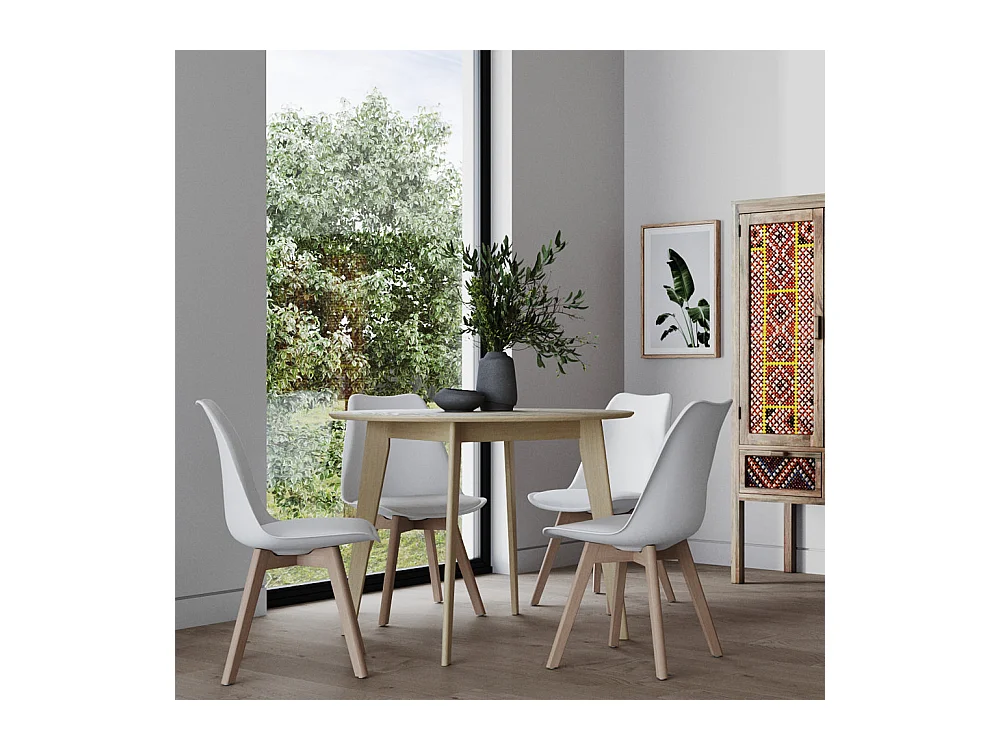 Mesa de comedor redonda de madera clara, 4 personas - Réno