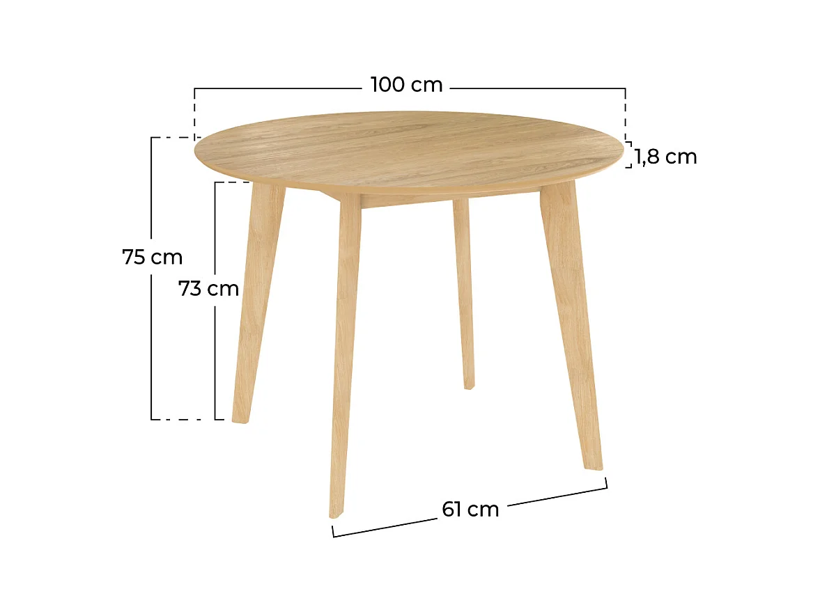 Table ronde 4 personnes en bois clair D100 cm - Réno