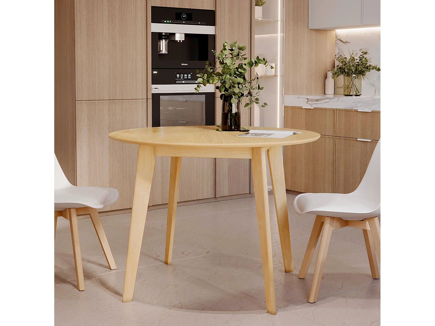 Mesa de comedor redonda de madera clara, 4 personas - Réno