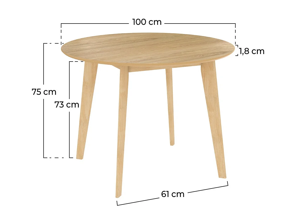 Mesa de comedor redonda de madera clara, 4 personas - Réno
