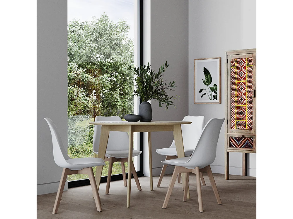 Mesa de comedor redonda de madera clara, 4 personas - Réno