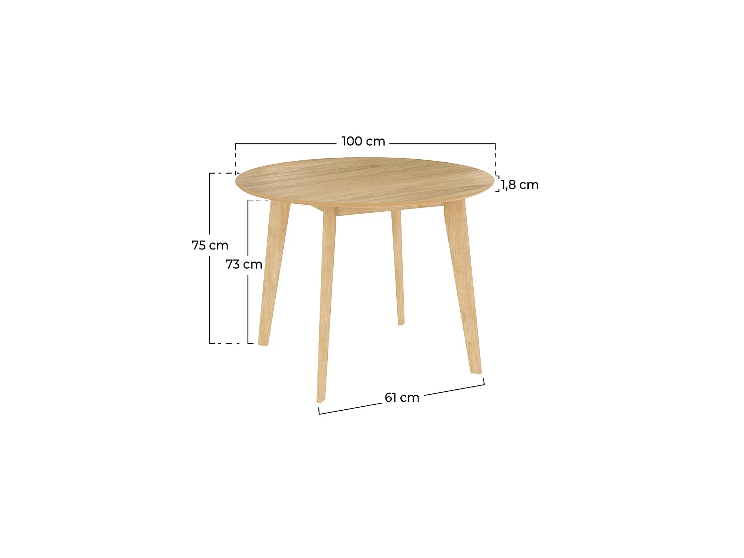 Tavolo rotondo 4 persone in legno chiaro D100 cm - Réno