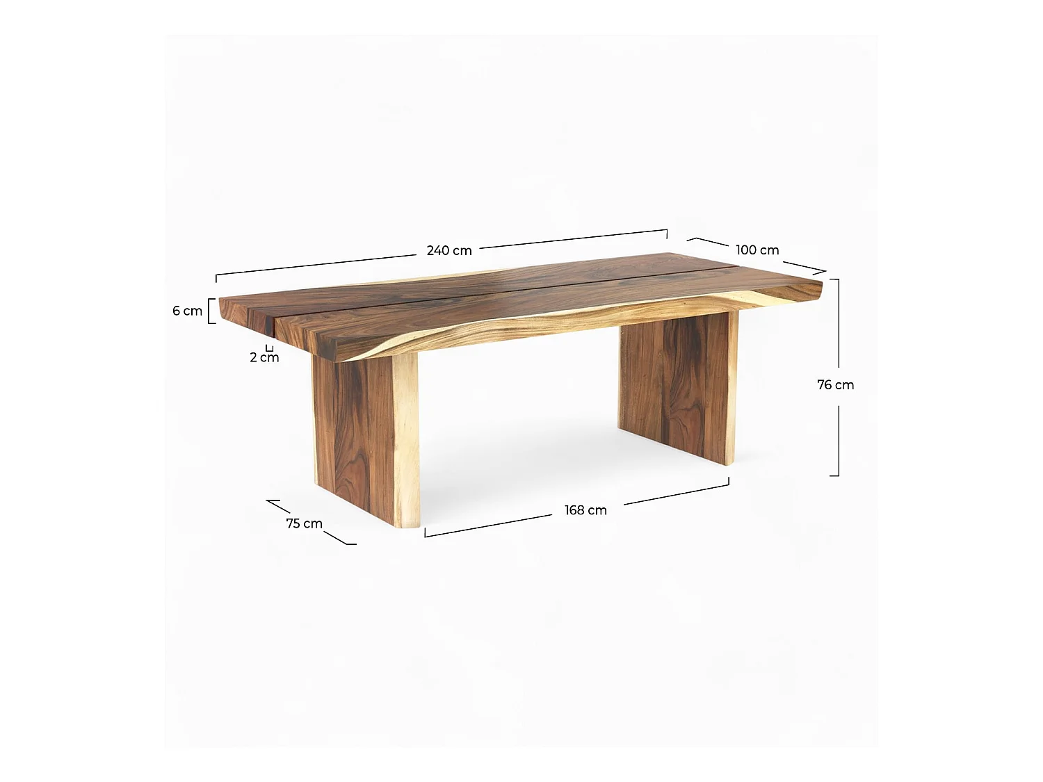 Table rectangulaire 10 personnes en bois de suar 240 cm - Tanah