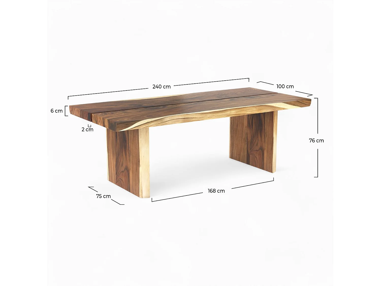 Mesa rectangular para 10 personas en madera de suar 240 cm - Tanah