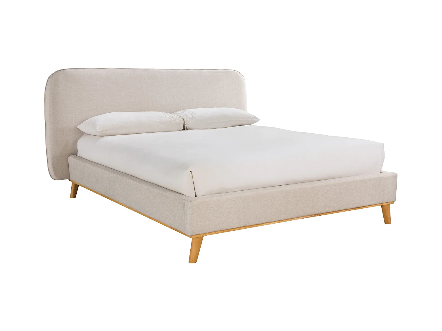 Lit double 140x190 cm en tissu gris/beige - Modjo