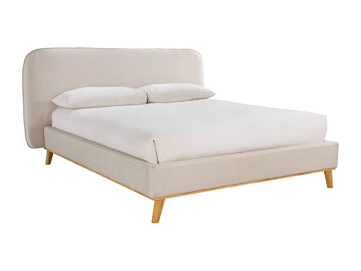 Lit double 140x190 cm en tissu gris/beige - Modjo