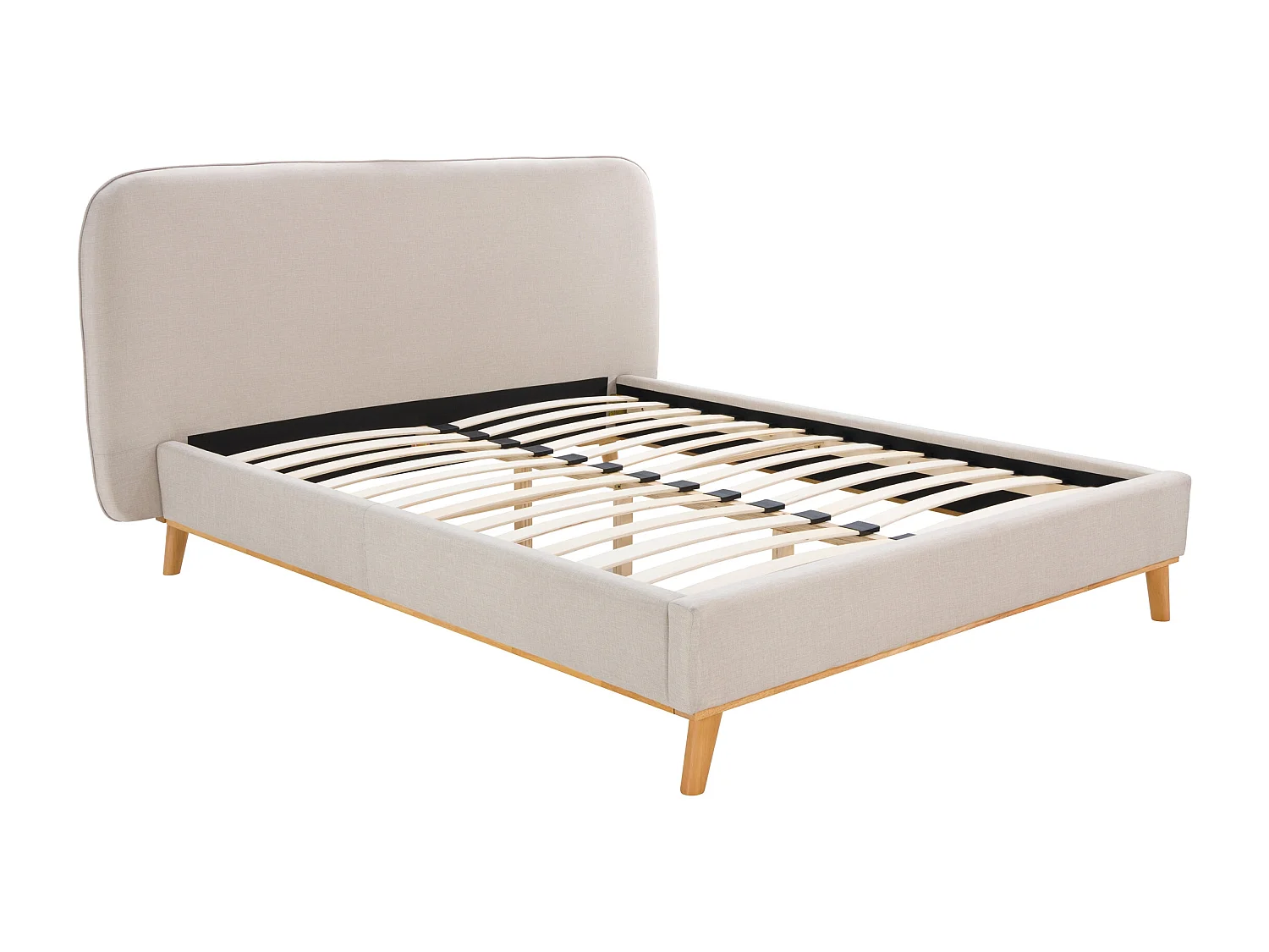 Lit double 140x190 cm en tissu gris/beige - Modjo