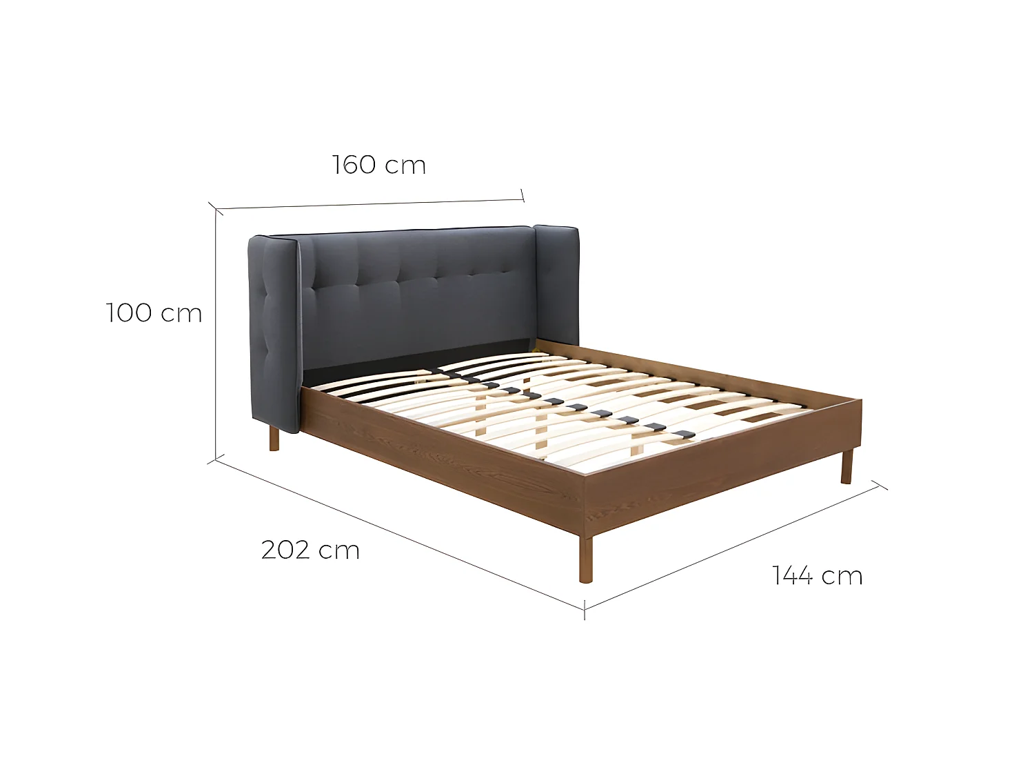 Lit double Loco 140x190 cm en tissu gris foncé