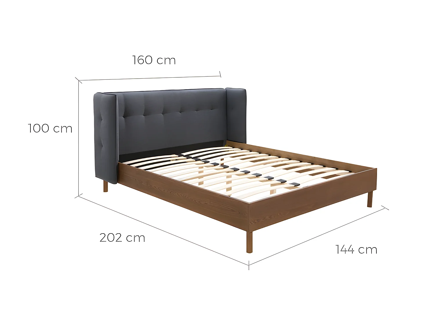 Lit double Loco 140x190 cm en tissu gris foncé