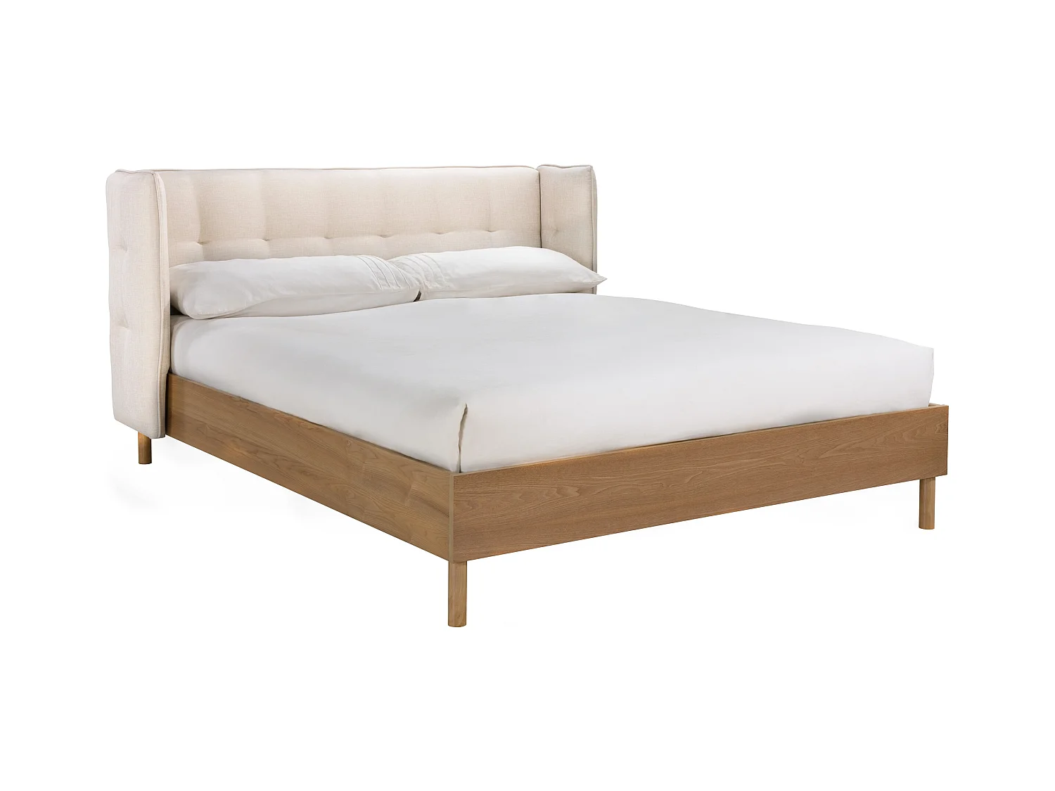 Lit double 160x200 cm en tissu gris/beige - Loco