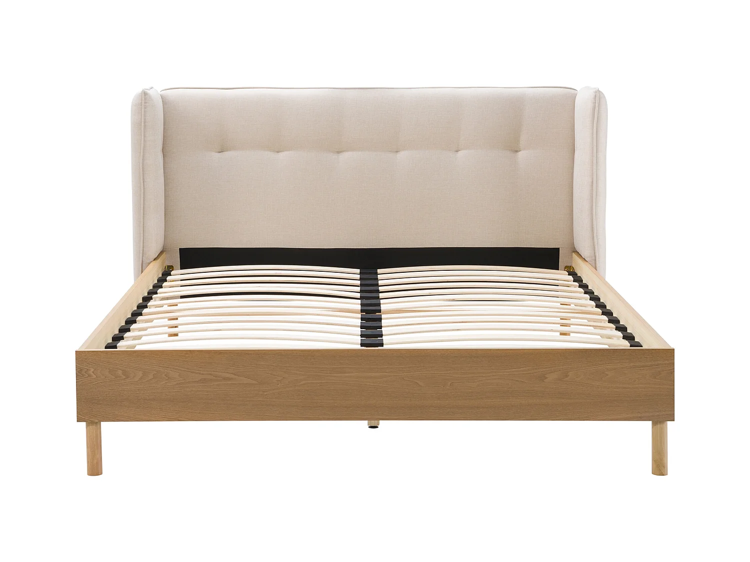 Lit double 160x200 cm en tissu gris/beige - Loco