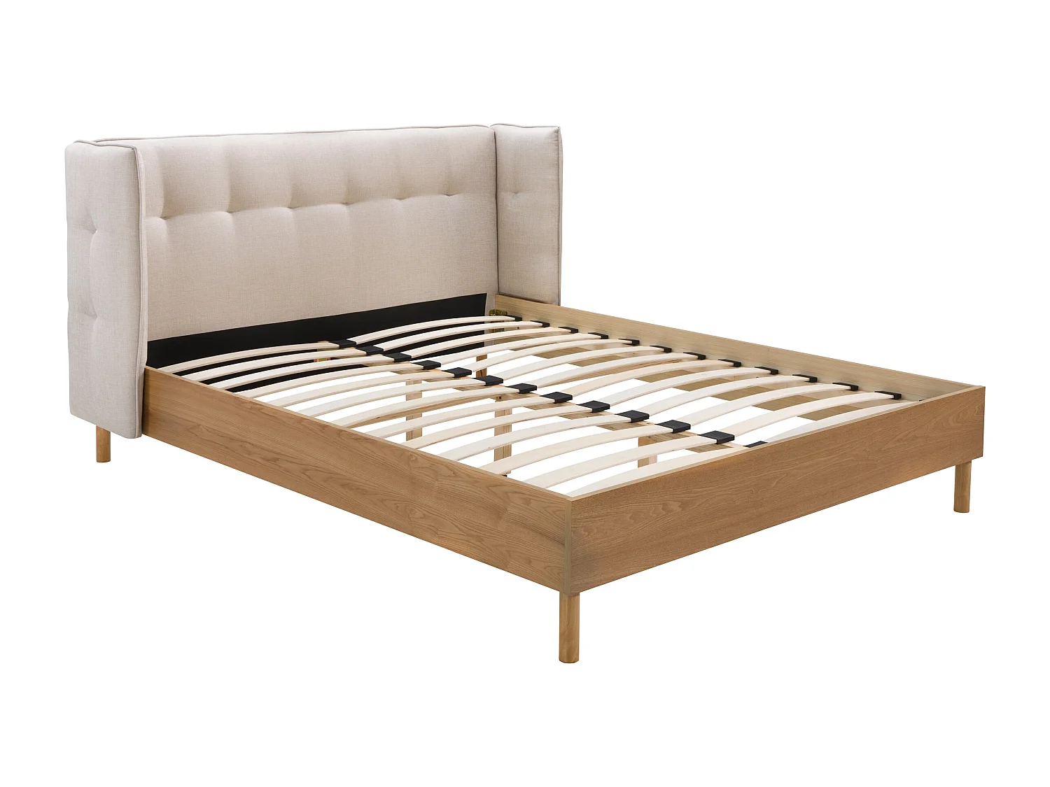 Lit double 160x200 cm en tissu gris/beige - Loco