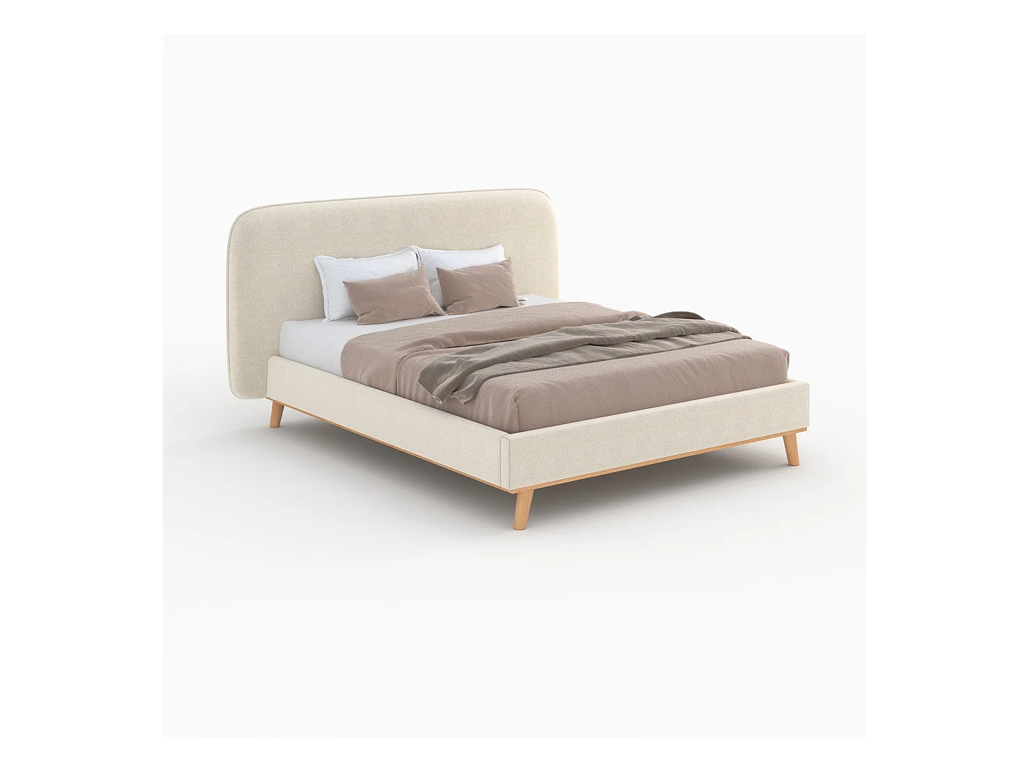 Cama doble 160x200 cm en tejido gris/beige - Modjo