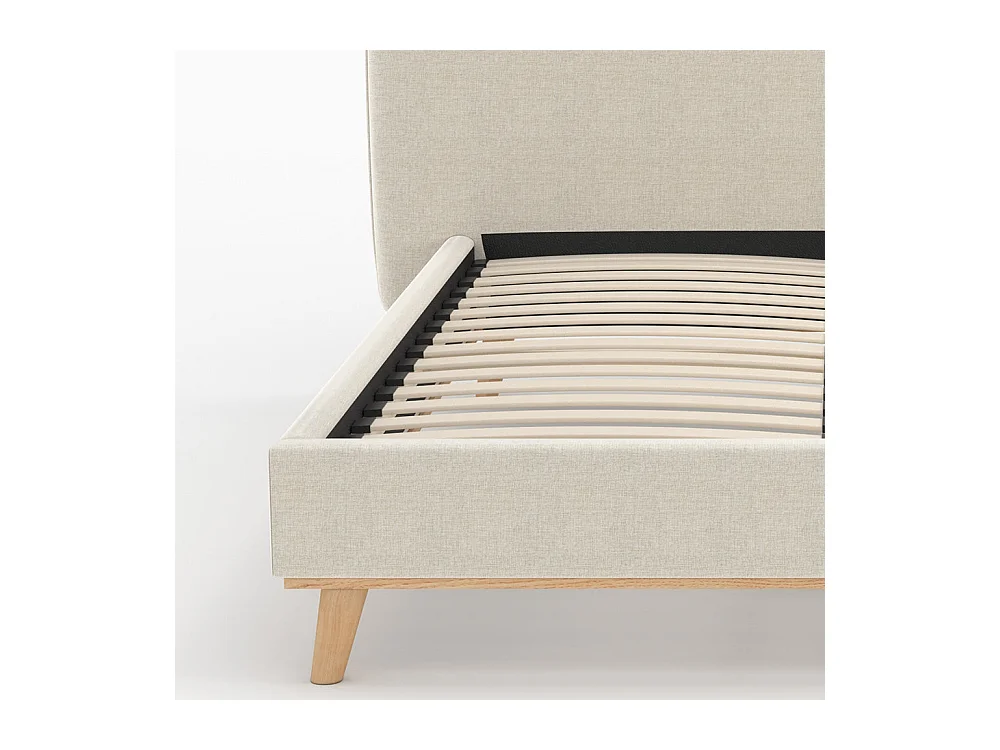 Cama doble 160x200 cm en tejido gris/beige - Modjo