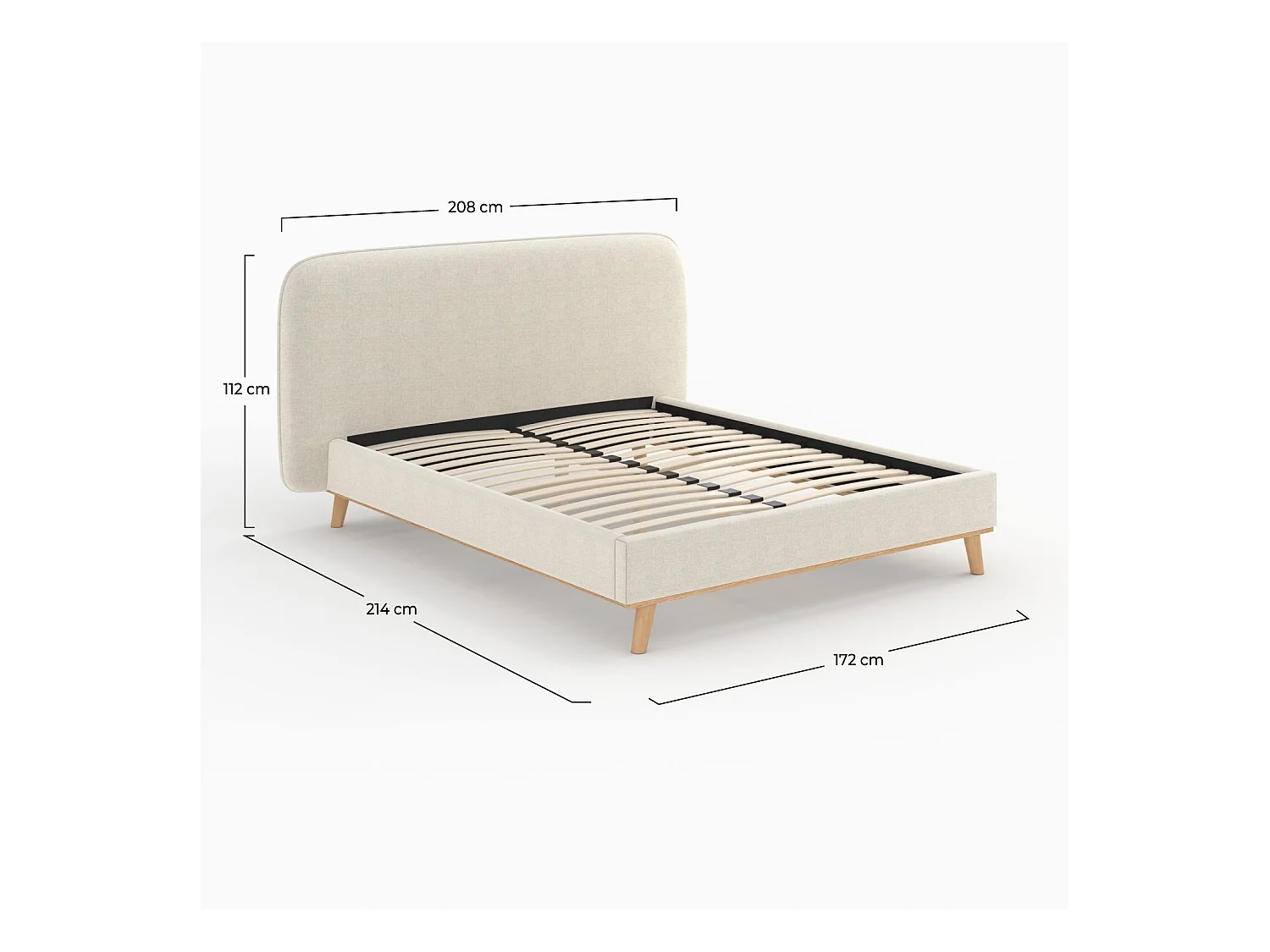 Cama doble 160x200 cm en tejido gris/beige - Modjo