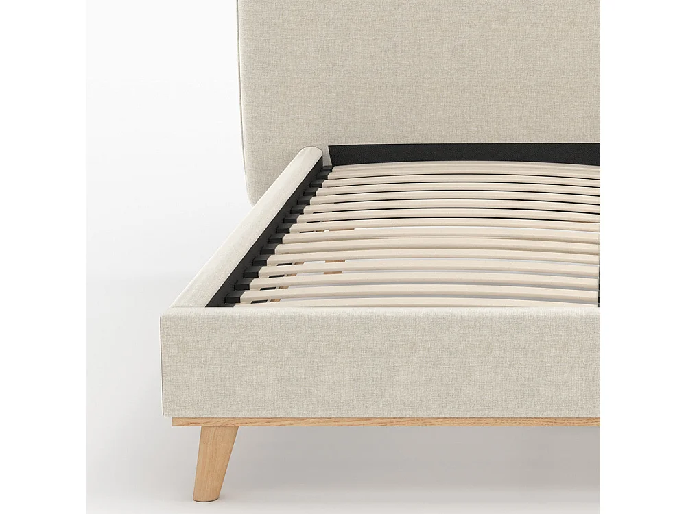 Cama doble 160x200 cm en tejido gris/beige - Modjo