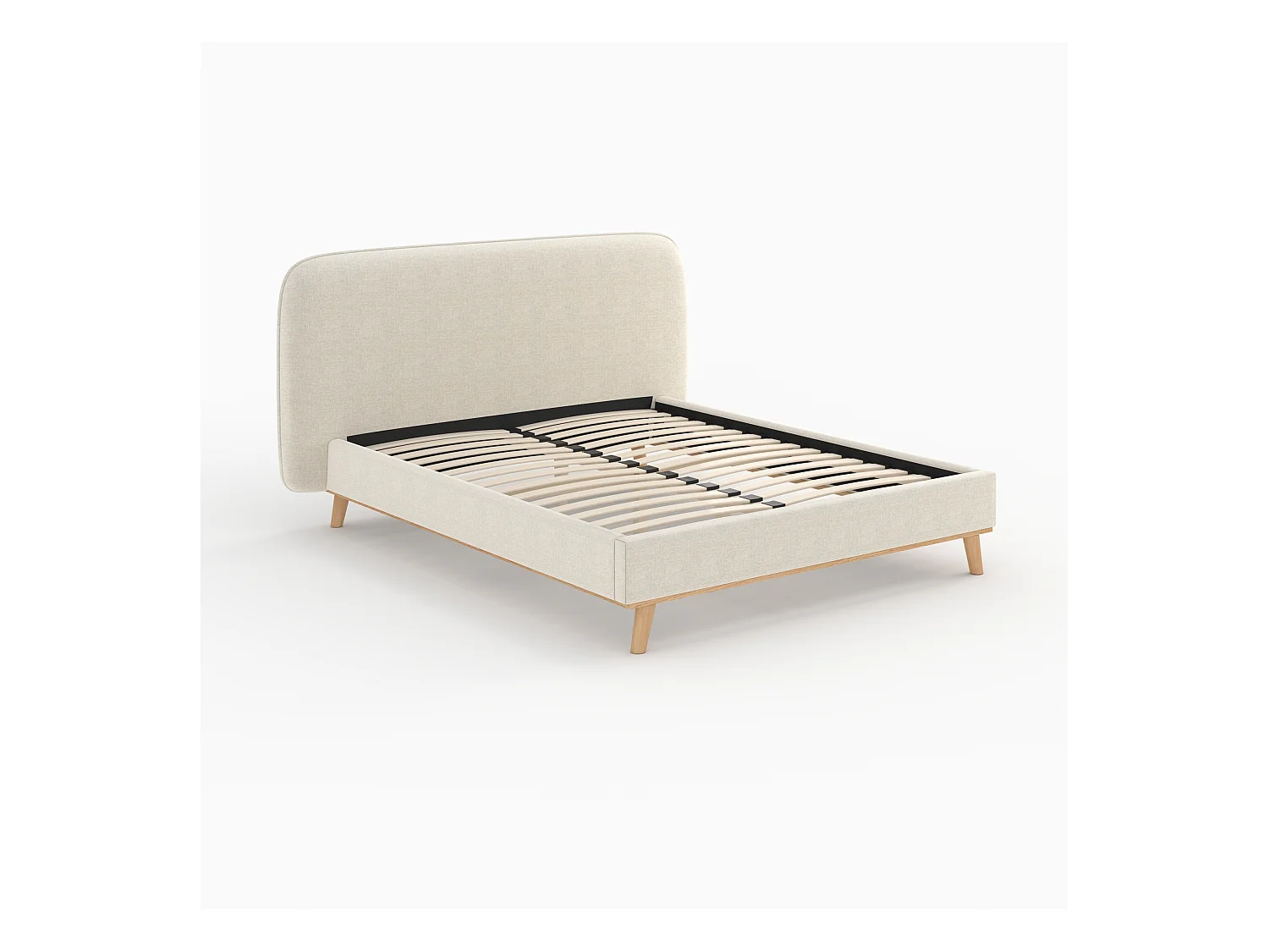 Cama doble 160x200 cm en tejido gris/beige - Modjo