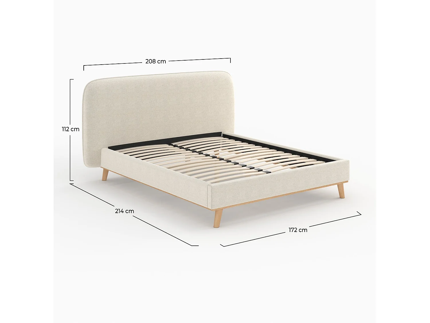 Lit double 160x200 cm en tissu gris/beige - Modjo