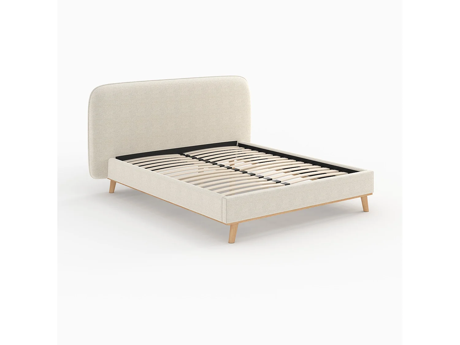 Lit double 160x200 cm en tissu gris/beige - Modjo