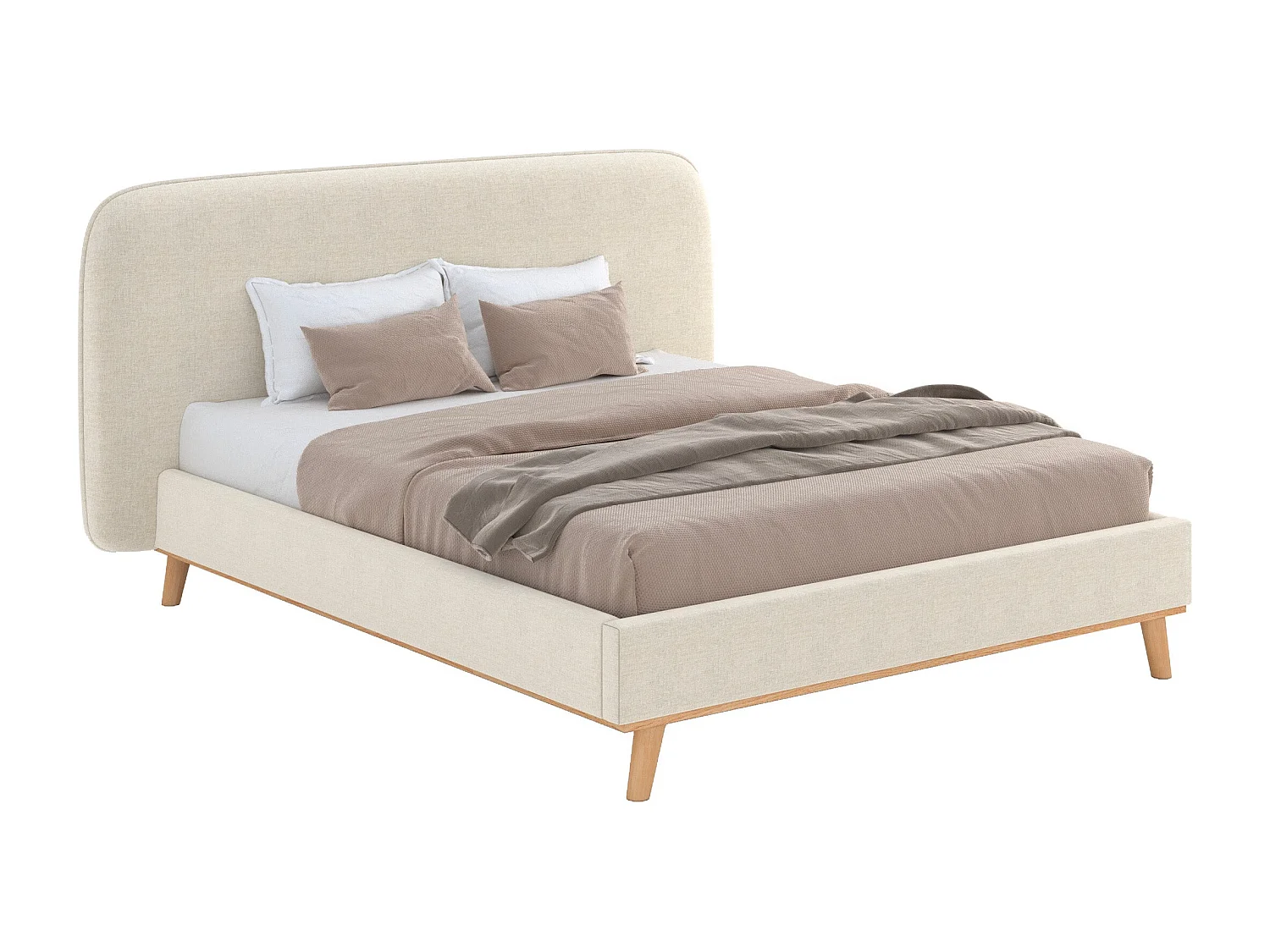 Lit double 160x200 cm en tissu gris/beige - Modjo